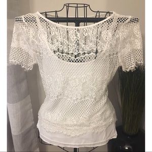 White House Black Market Cream Lace Top Size M